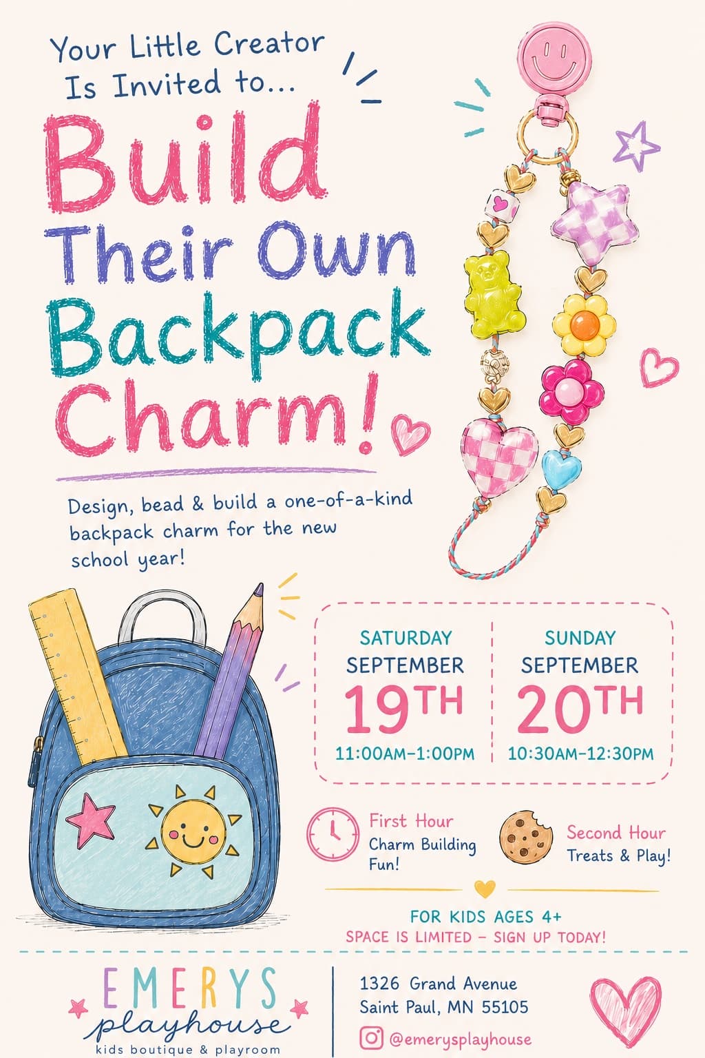 Build Your Own Backpack Charm flyer
